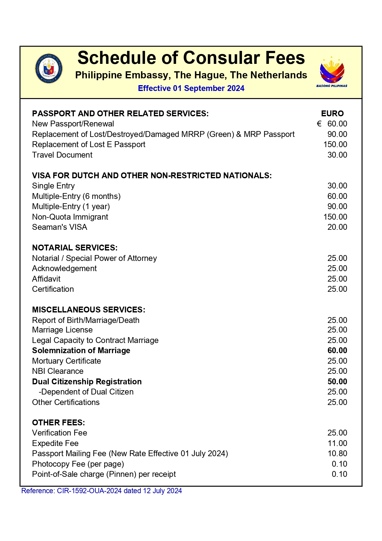 Schedule of Consular Fees Effective 01 Sep 2024 18 Jul 2024 1 page 0001